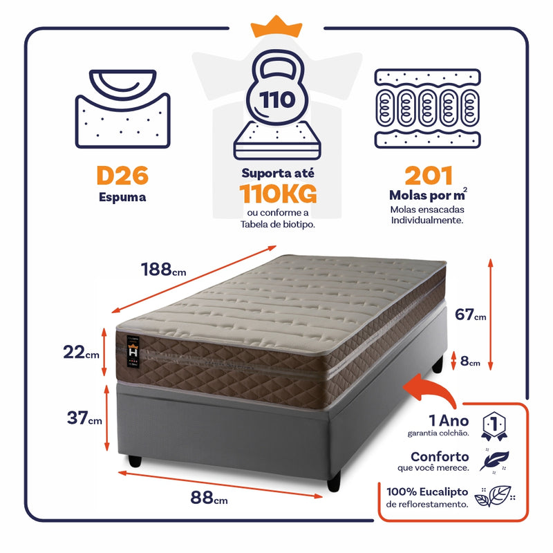 Cama Box Baú Georgia 88x188 c/ Molas Ensacadas King House