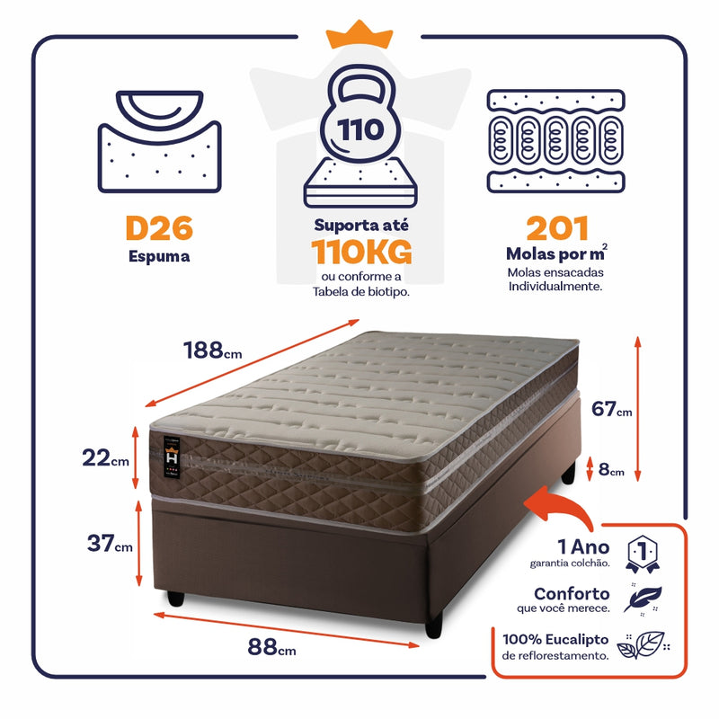 Cama Box Baú Georgia 88x188 c/ Molas Ensacadas King House