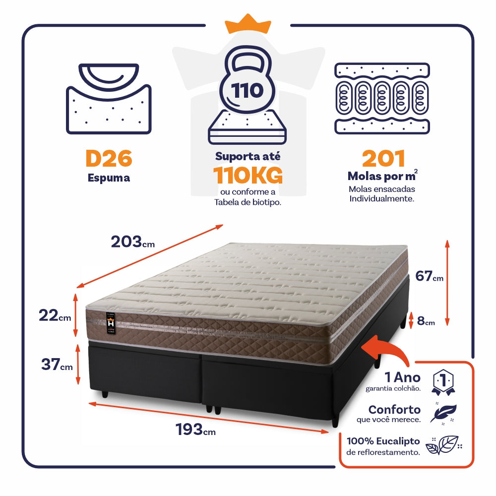 Cama Box Baú Georgia c/ Molas Ensacadas 193x203 King House