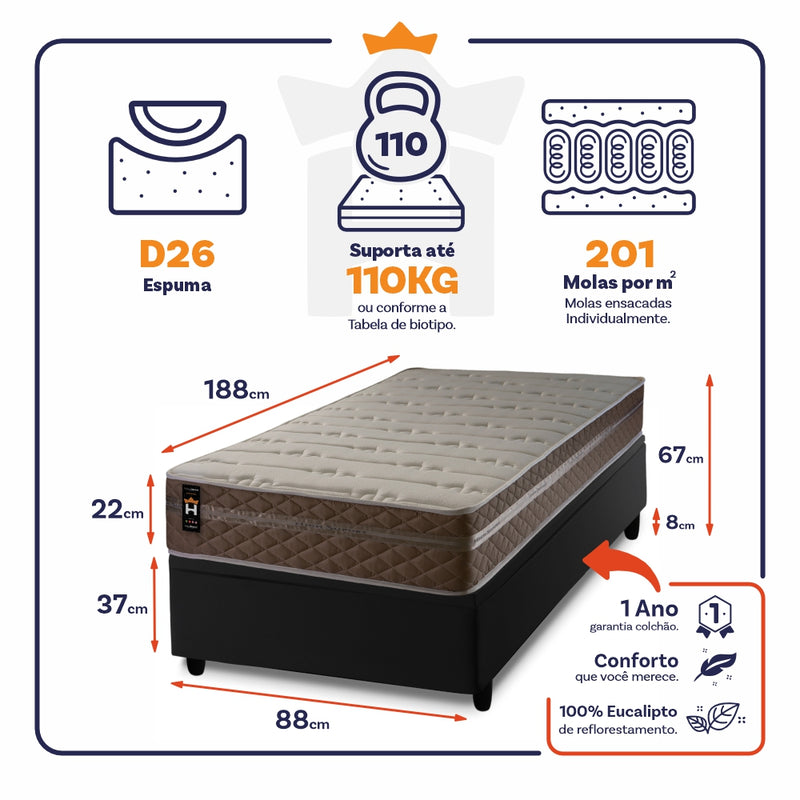 Cama Box Baú Georgia 88x188 c/ Molas Ensacadas King House