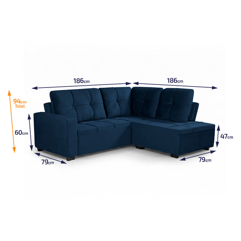 Sofá de Canto com Chaise Ibarra Suede Velut Azul