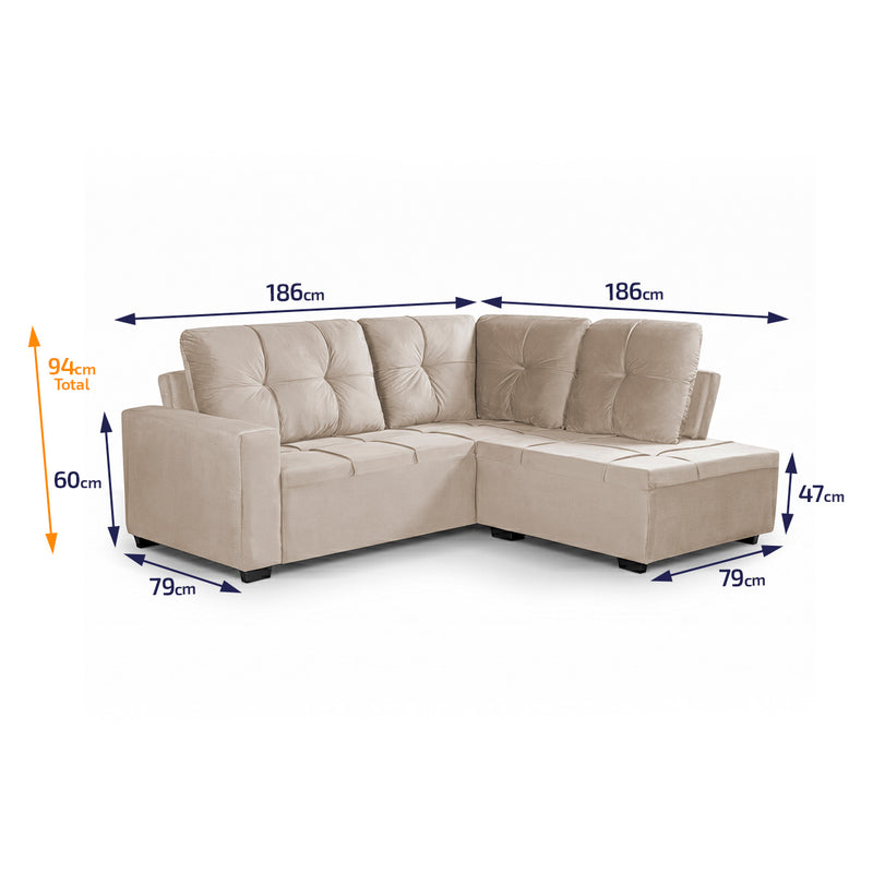 Sofá de Canto com Chaise Ibarra Suede Velut Bege