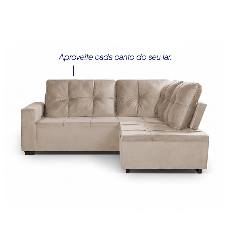 Sofá de Canto com Chaise Ibarra Suede Velut Bege