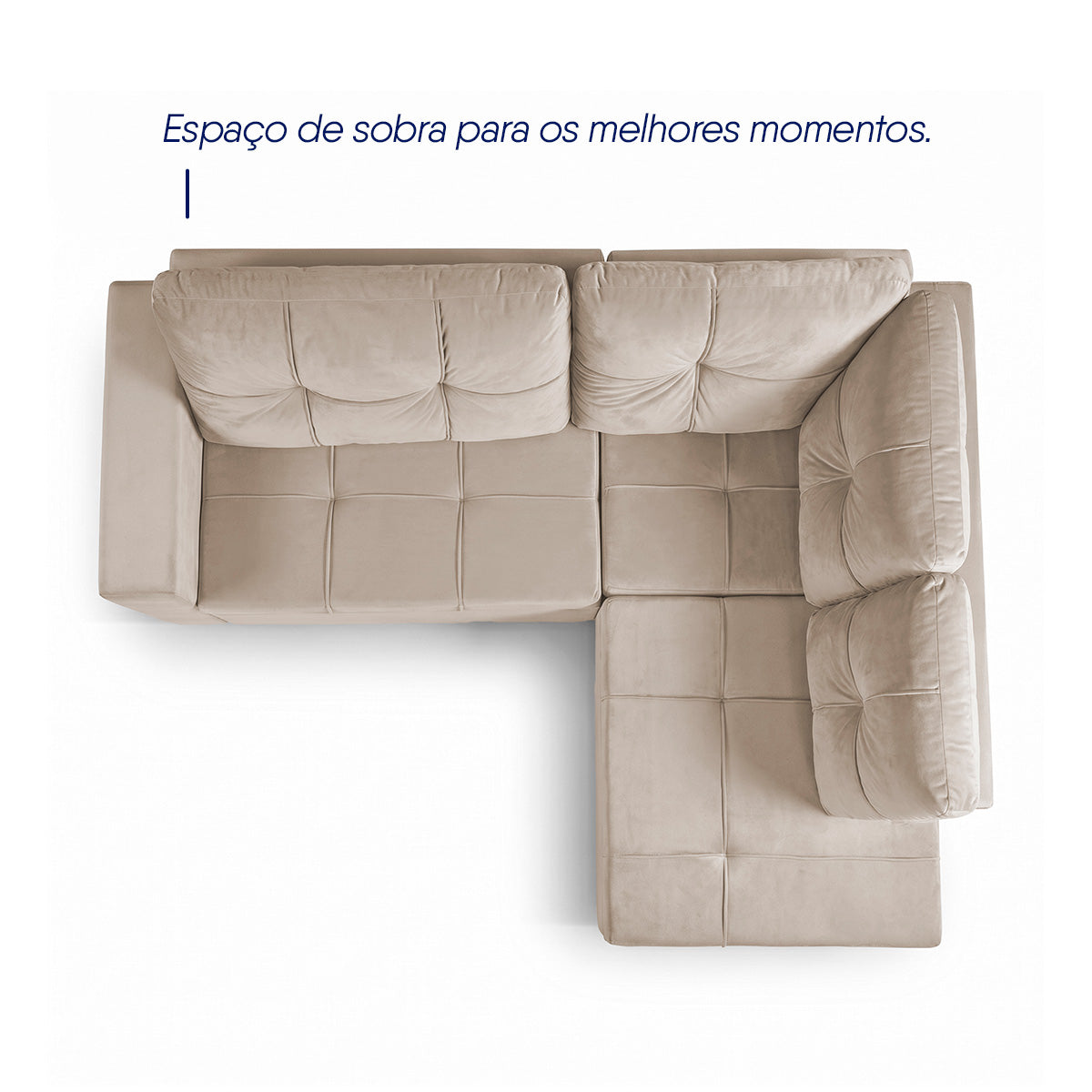 Sofá de Canto com Chaise Ibarra Suede Velut Bege