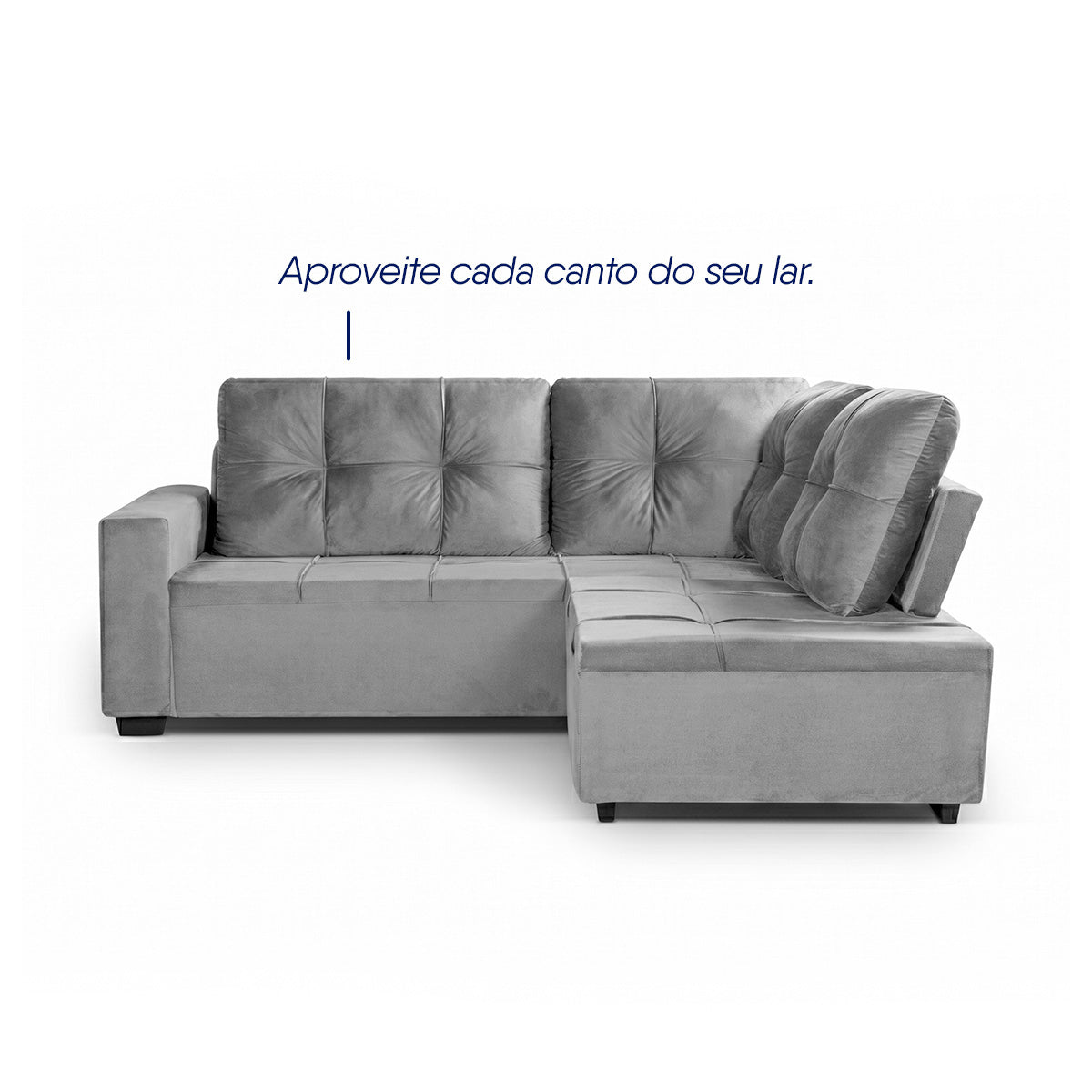 Sofá de Canto com Chaise Ibarra Suede Velut Cinza