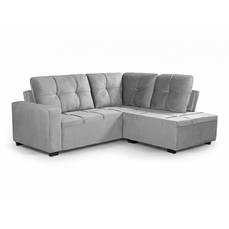 Sofá de Canto com Chaise Ibarra Suede Velut Cinza
