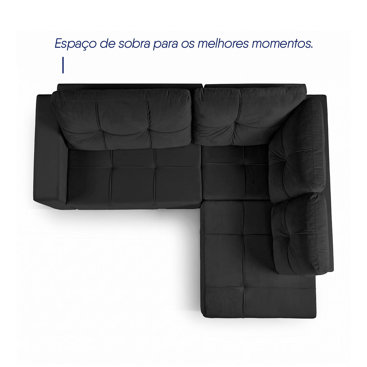 Sofá de Canto com Chaise Ibarra Suede Velut Preto