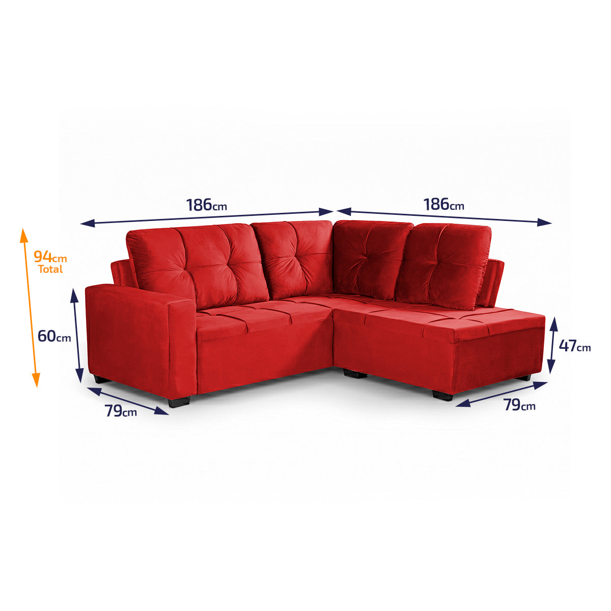 Sofá de Canto com Chaise Ibarra Suede Velut Vermelho