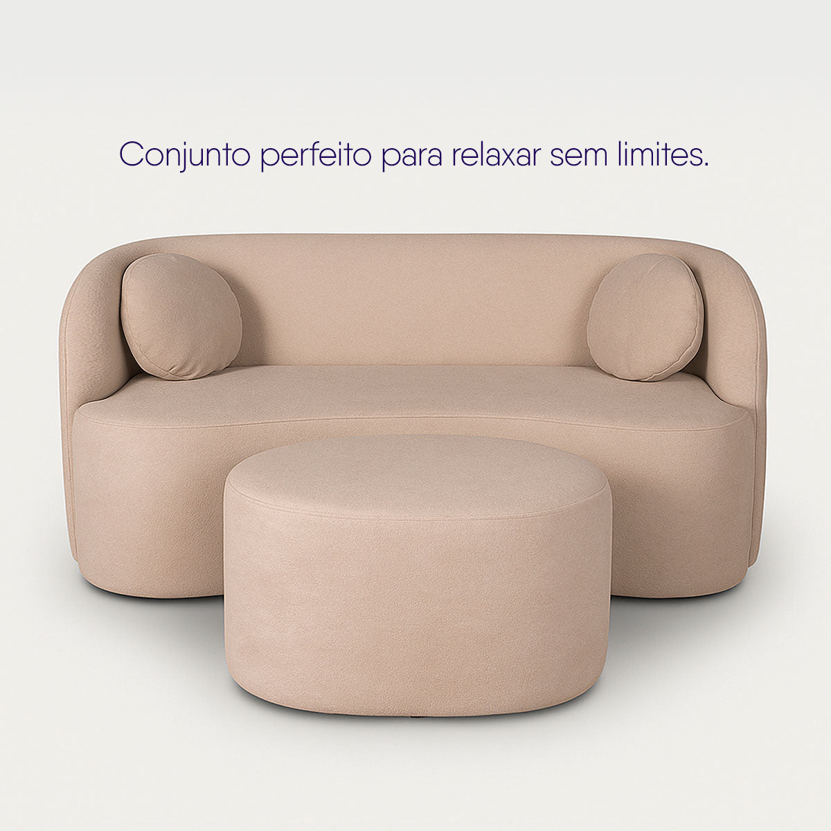 Sofá Orgânico Ilhéus 1,80m Bouclê Bege com Puff