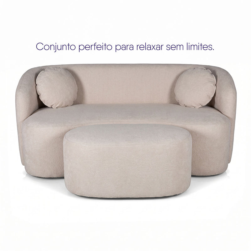 Sofá Orgânico Ilhéus 1,80m Bouclê Bege com Puff