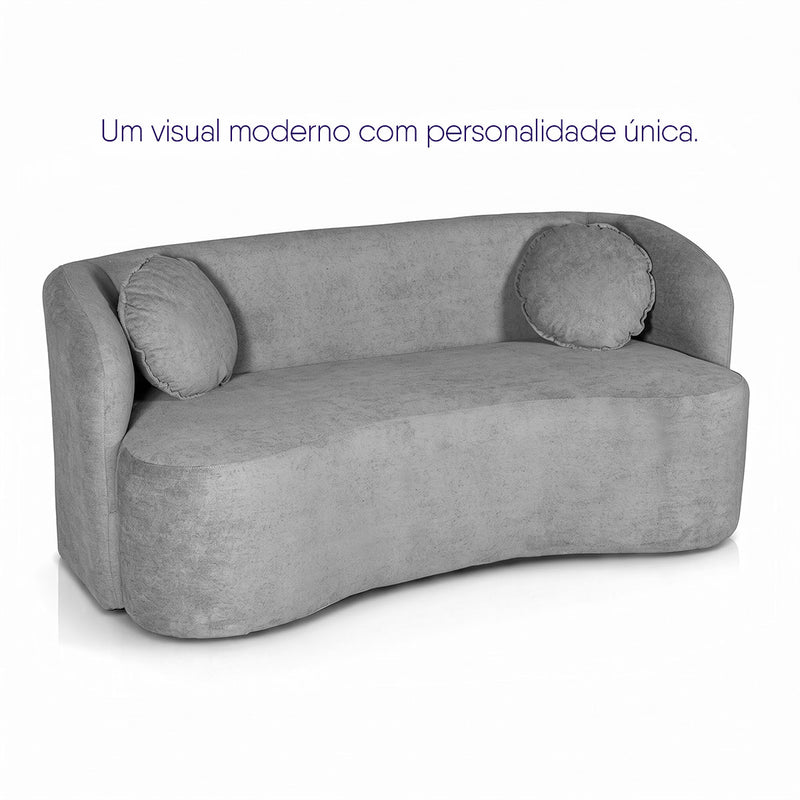 Sofá Orgânico Ilhéus 1,80m Bouclê Cinza com Puff