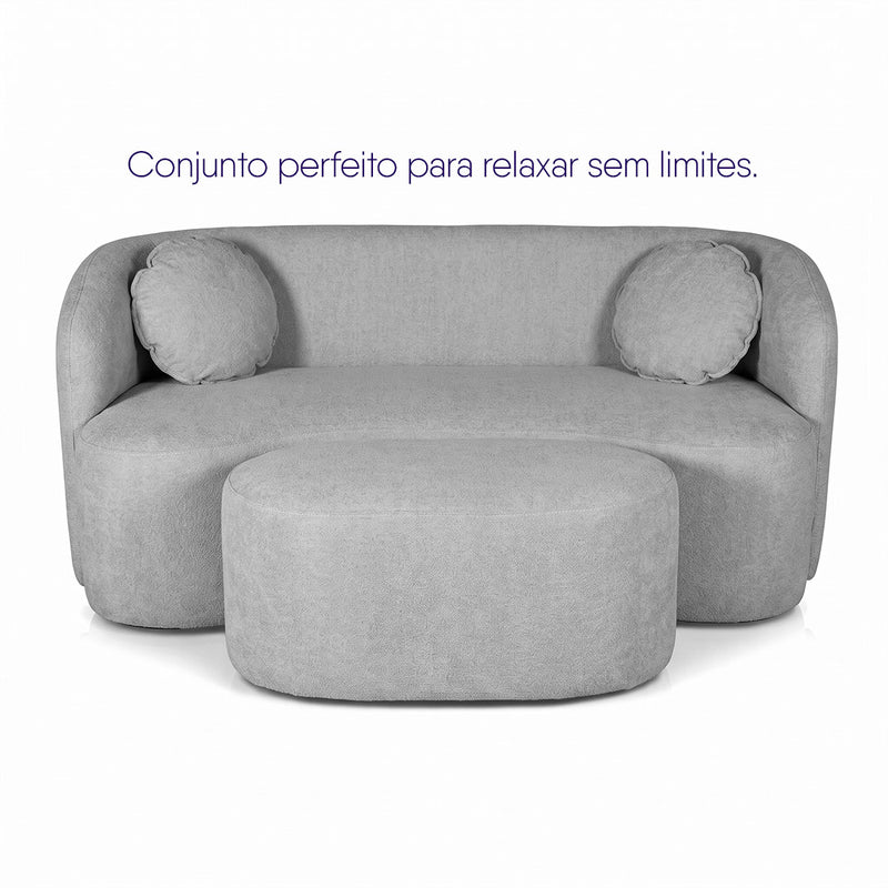 Sofá Orgânico Ilhéus 1,80m Bouclê Cinza com Puff