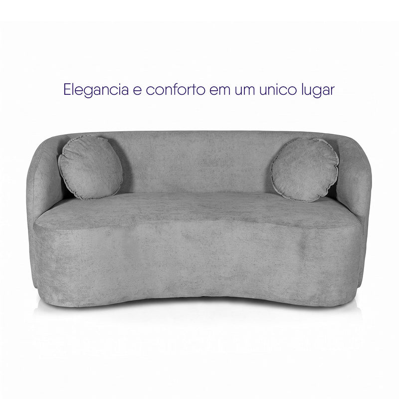 Sofá Orgânico Ilhéus 1,80m Bouclê Cinza com Puff