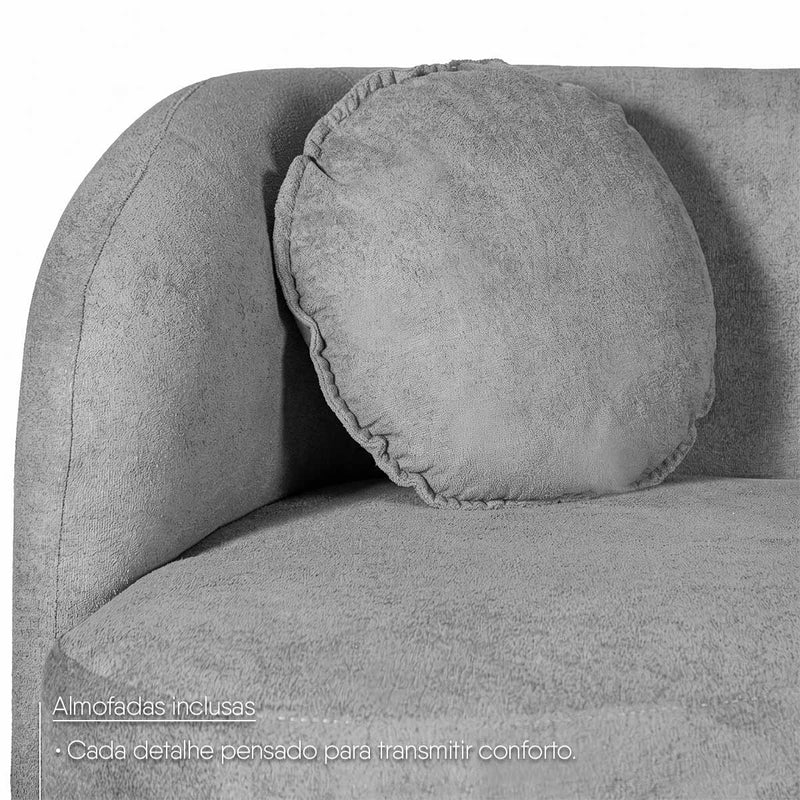 Sofá Orgânico Ilhéus 1,80m Bouclê Cinza com Puff