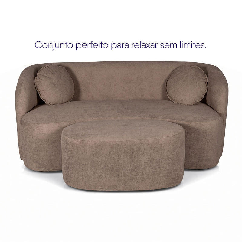 Sofá Orgânico Ilhéus 1,80m Bouclê Marrom com Puff