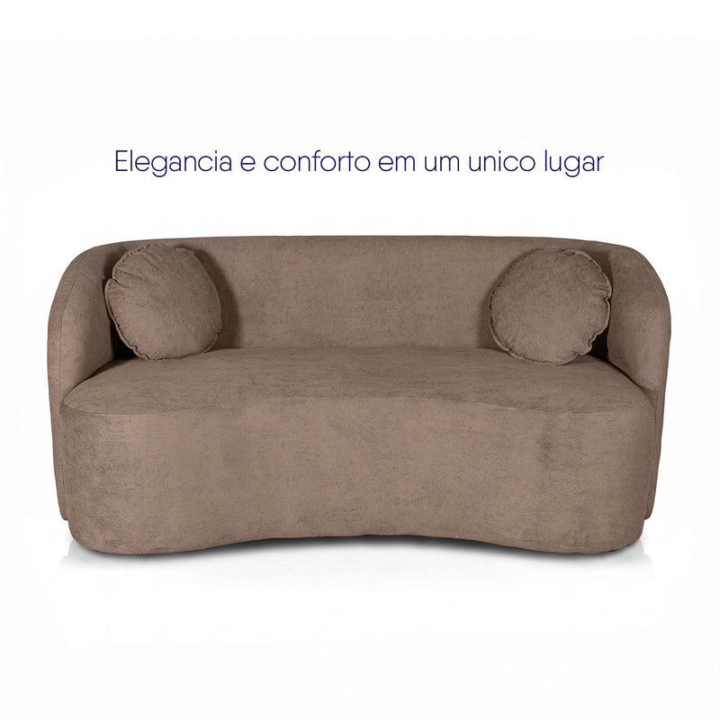 Sofá Orgânico Ilhéus 1,80m Bouclê Marrom com Puff