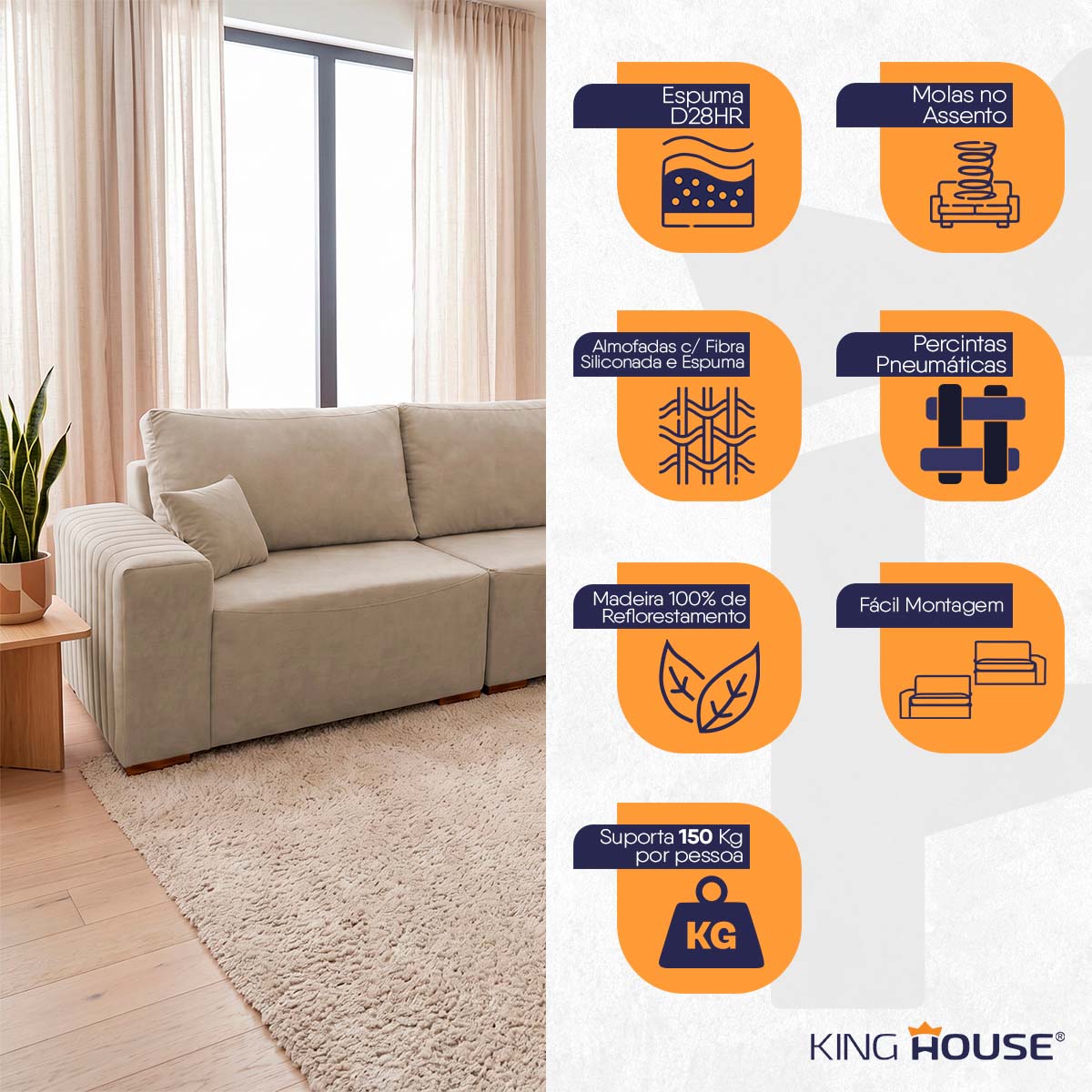 Sofá Modular Kavak 3,31m Bouclê Bege Com Chaise