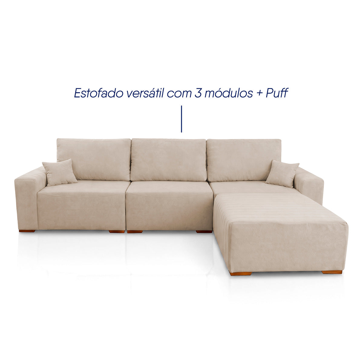 Sofá Modular Kavak 3,31m Bouclê Bege Com Chaise