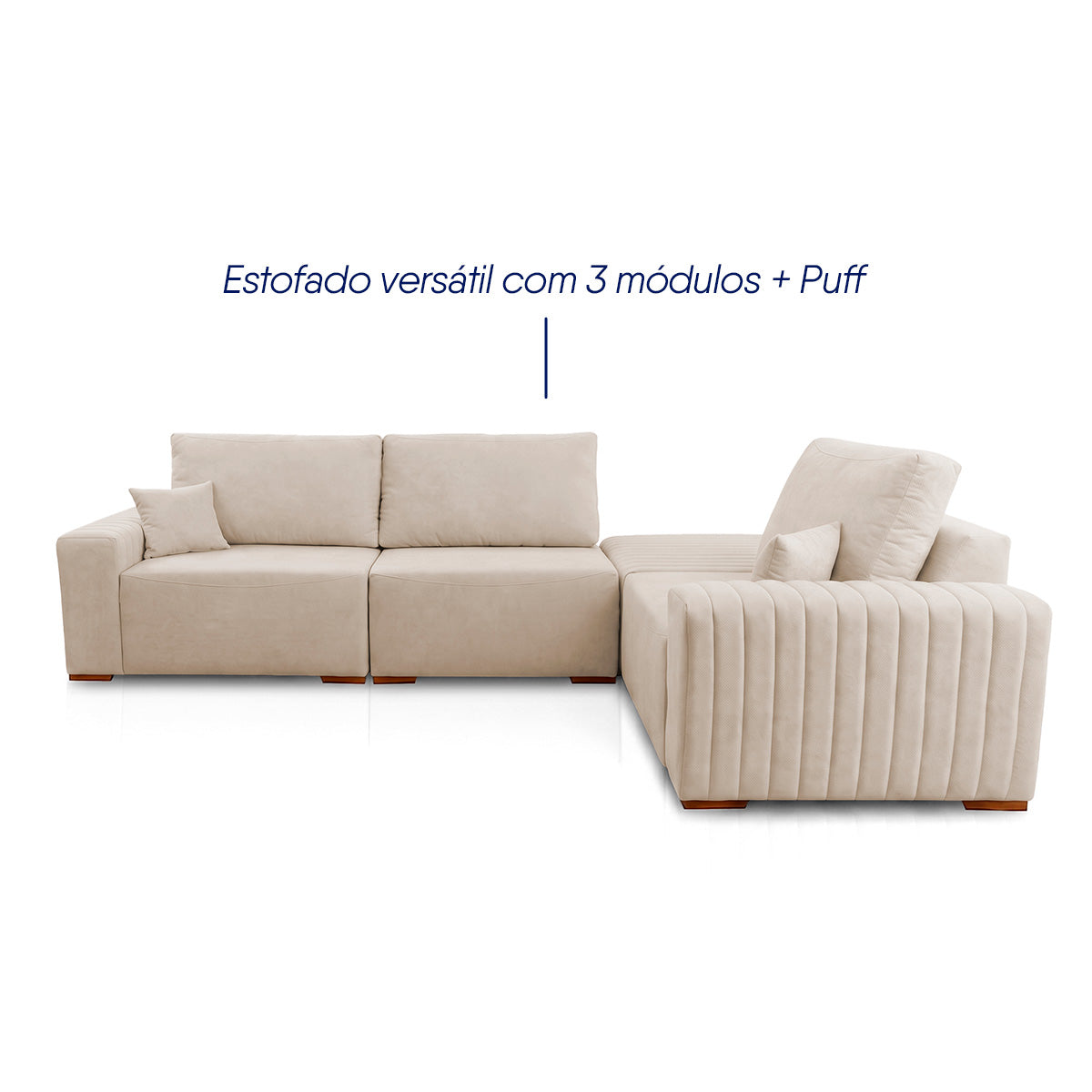 Sofá Modular Kavak 3,31m Bouclê Bege Com Chaise