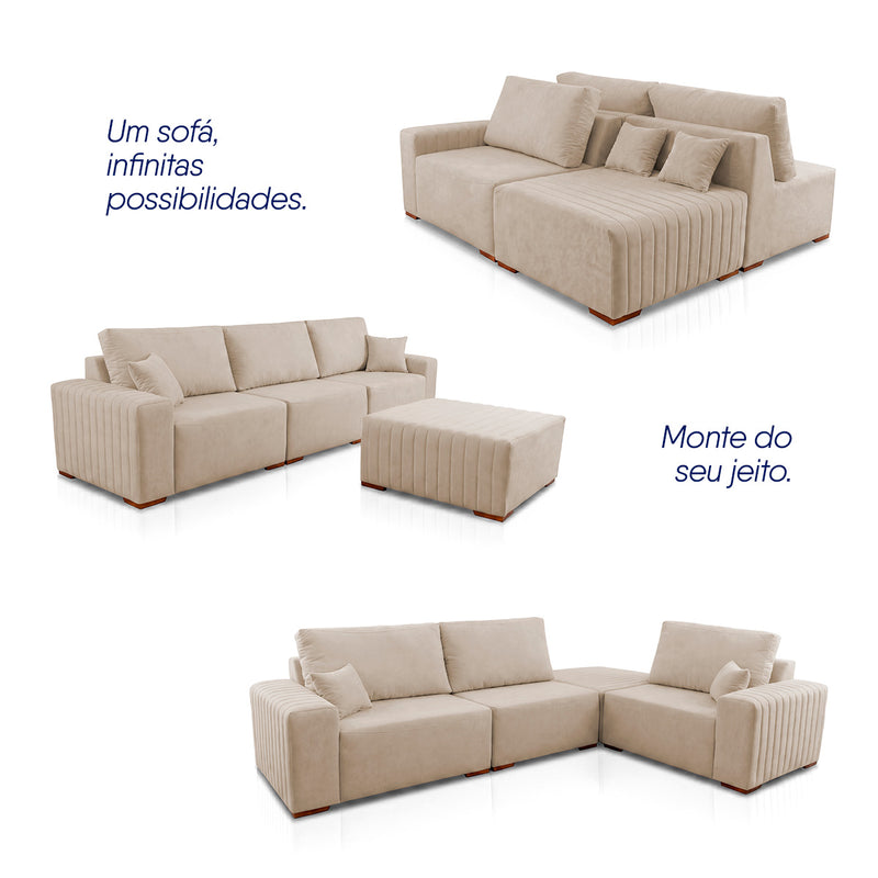 Sofá Modular Kavak 3,31m Bouclê Bege Com Chaise