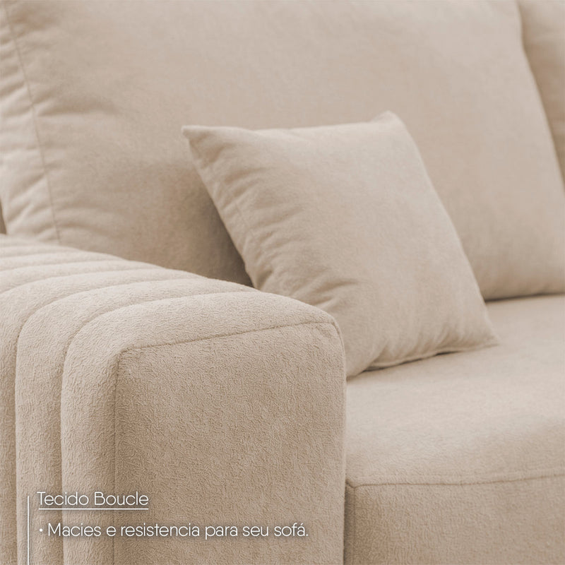 Sofá Modular Kavak 3,31m Bouclê Bege Com Chaise