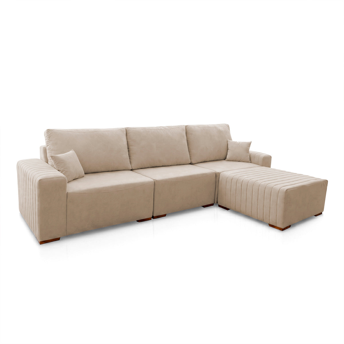 Sofá Modular Kavak 3,31m Bouclê Bege Com Chaise