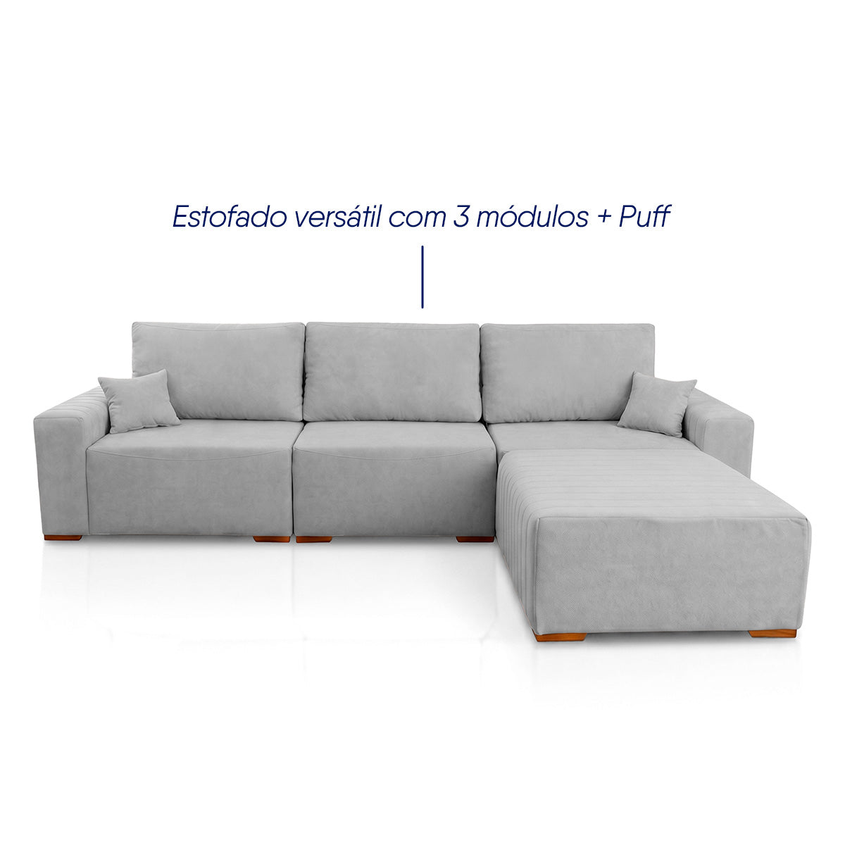 Sofá Modular Kavak 3,31m Bouclê Cinza Com Chaise