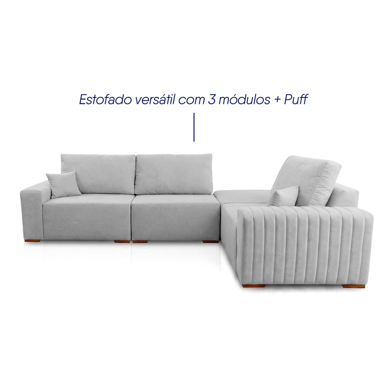 Sofá Modular Kavak 3,31m Bouclê Cinza Com Chaise