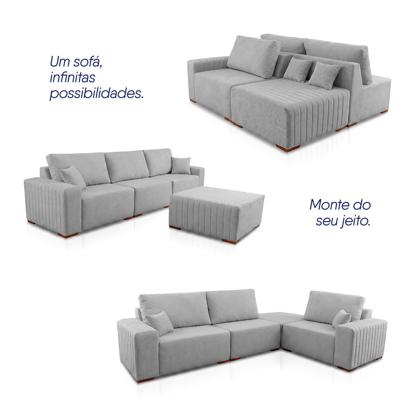 Sofá Modular Kavak 3,31m Bouclê Cinza Com Chaise