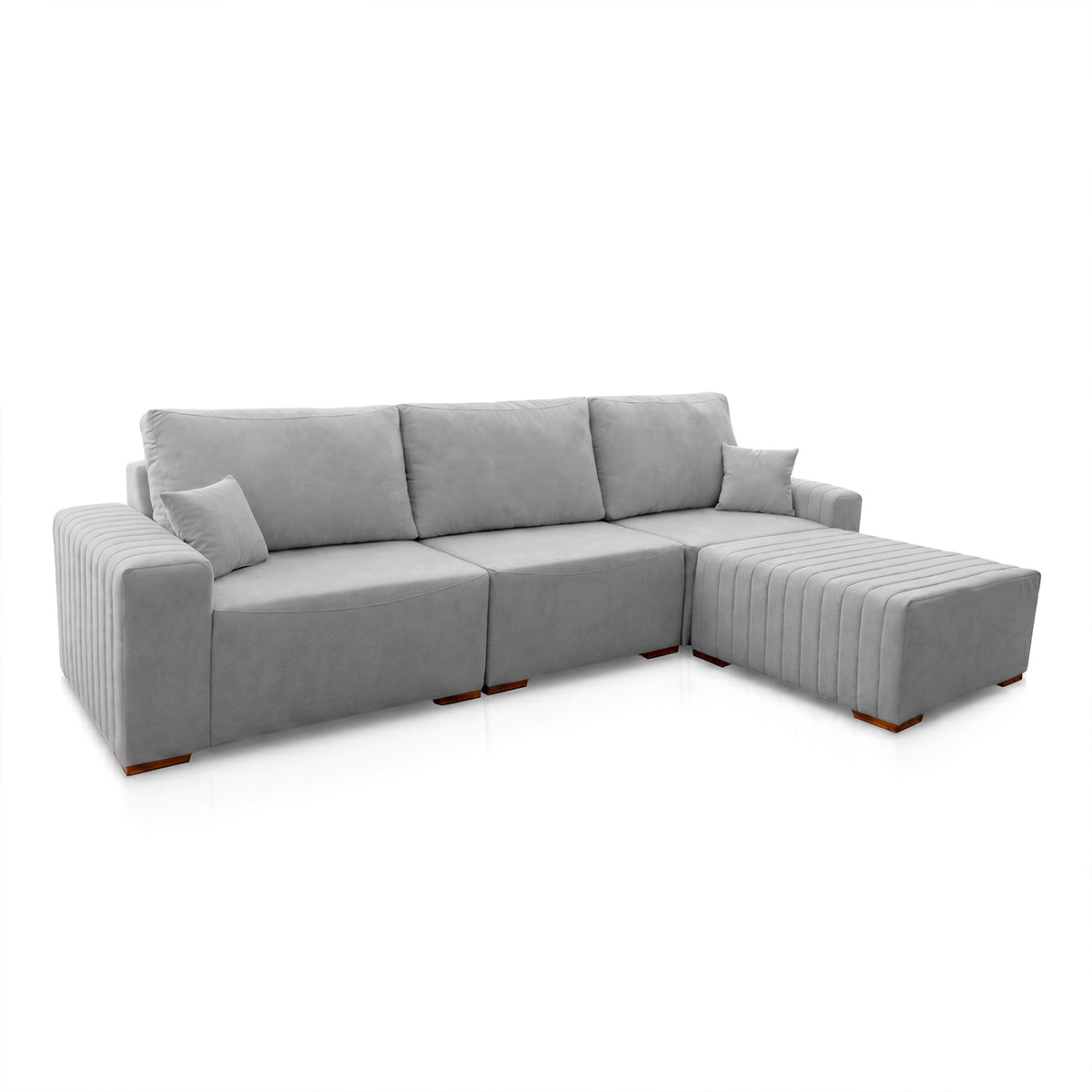 Sofá Modular Kavak 3,31m Bouclê Cinza Com Chaise