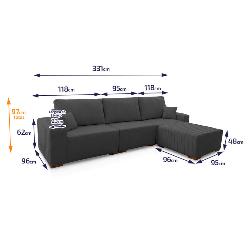Sofá Modular Kavak 3,31m Bouclê Grafite Com Chaise