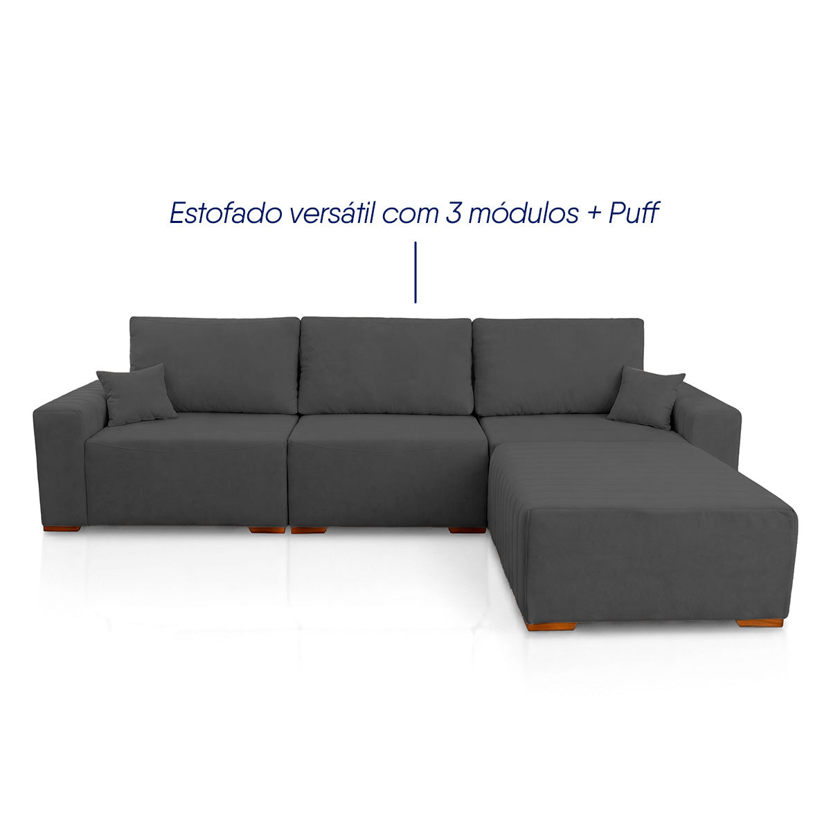 Sofá Modular Kavak 3,31m Bouclê Grafite Com Chaise