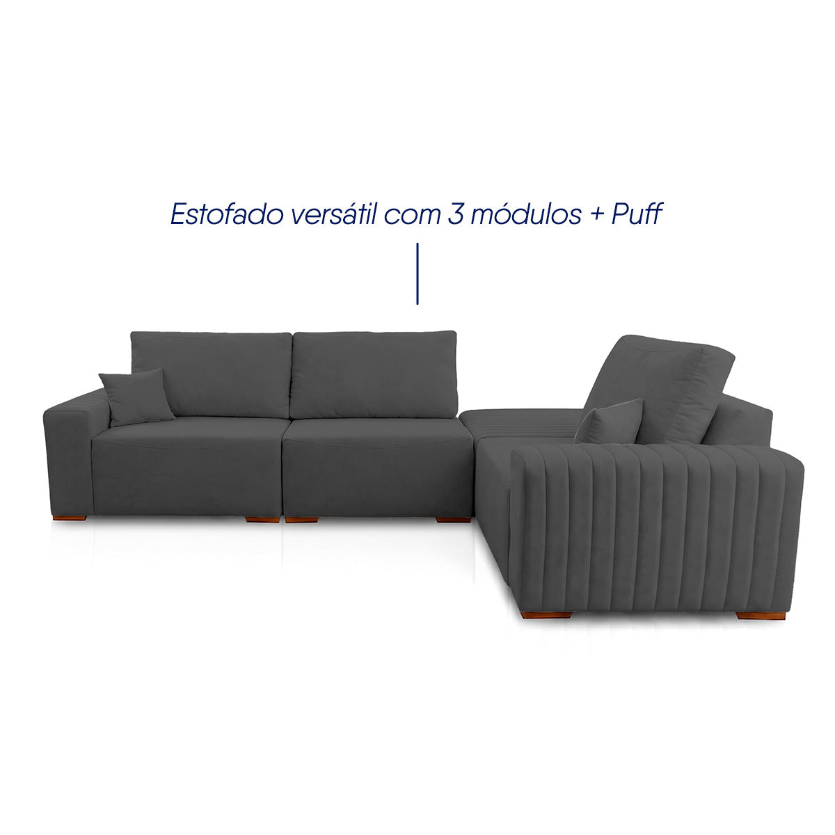 Sofá Modular Kavak 3,31m Bouclê Grafite Com Chaise