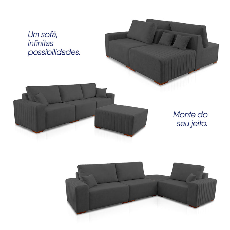Sofá Modular Kavak 3,31m Bouclê Grafite Com Chaise