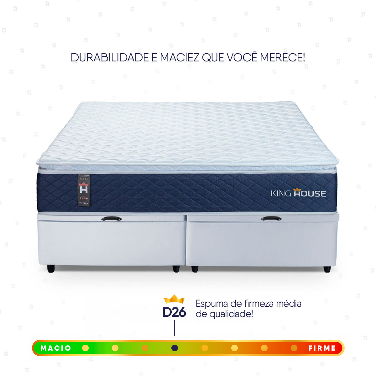 Cama Box Baú Lagras c/ Molas Ensacadas 193x203 Azul e Branco Espuma D26 Suporta 110 kg