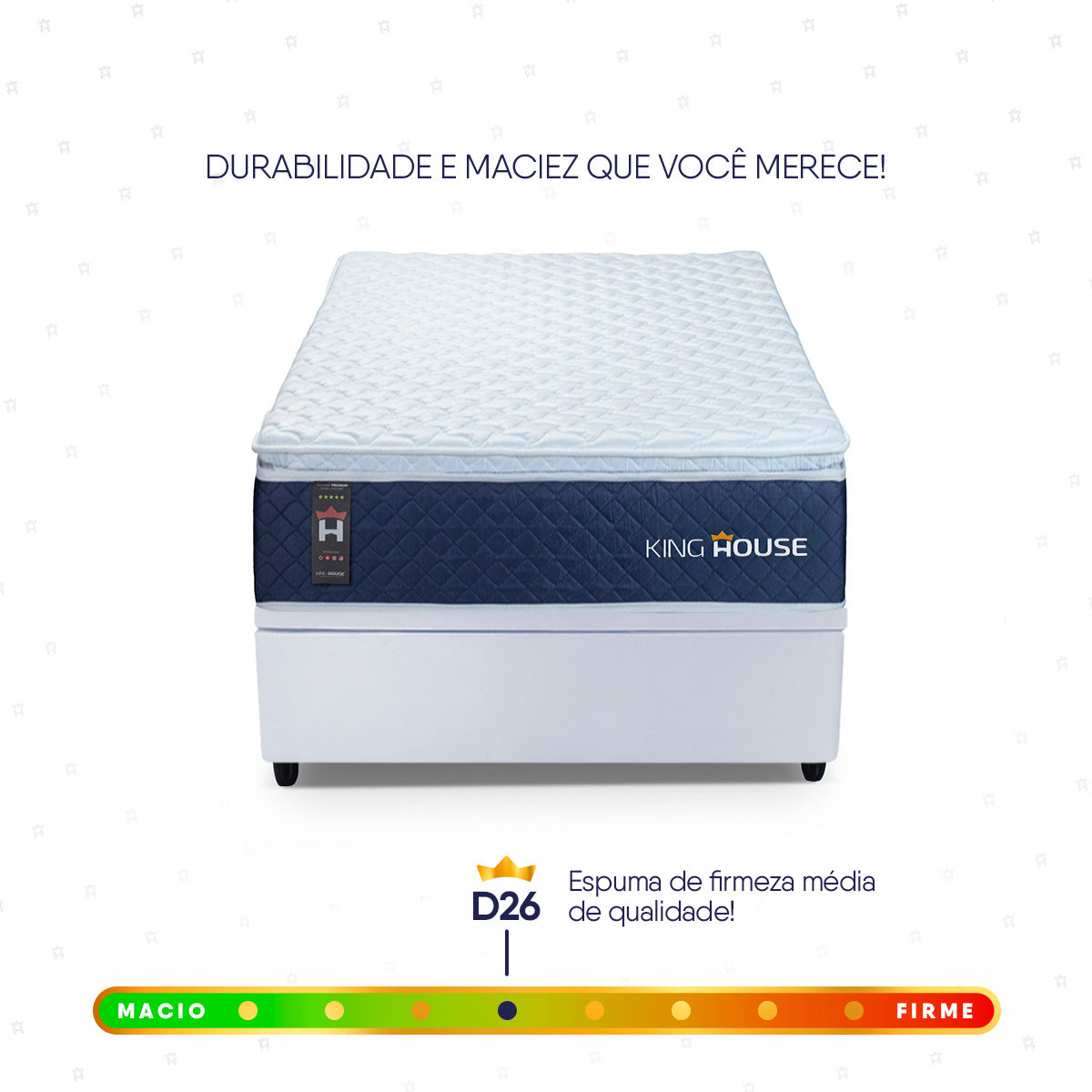 Cama Box Baú Lagras 88x188 Azul e Branco c/ Molas Ensacadas Espuma D26 Suporta 110 kg