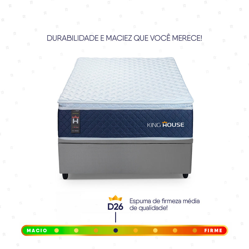 Cama Box Baú Lagras 96x203 Azul e Cinza c/ Molas Ensacadas Espuma D26 Suporta 110 kg