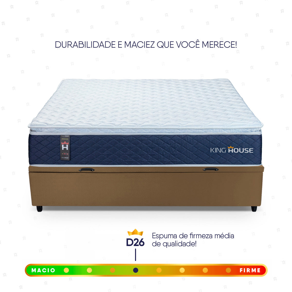 Cama Box Baú Lagras 138x188 Azul e Marrom c/ Molas Ensacadas Espuma D26 Suporta 110 kg