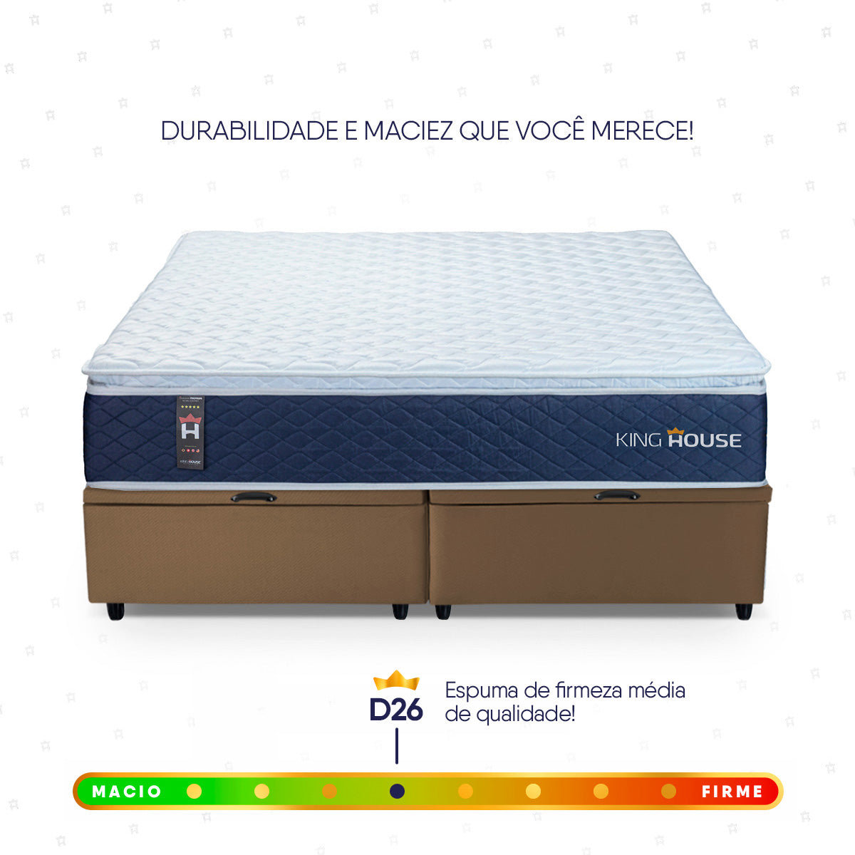 Cama Box Baú Lagras c/ Molas Ensacadas 158x198 Azul e Marrom Espuma D26 Suporta 110 kg
