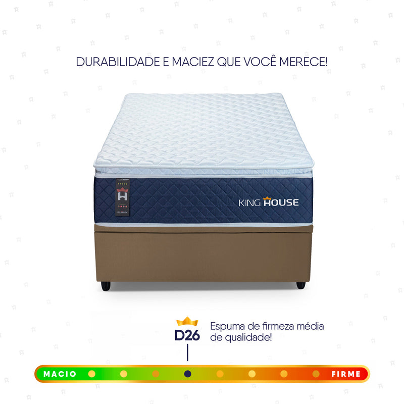 Cama Box Baú Lagras 96x203 Azul e Marrom c/ Molas Ensacadas Espuma D26 Suporta 110 kg