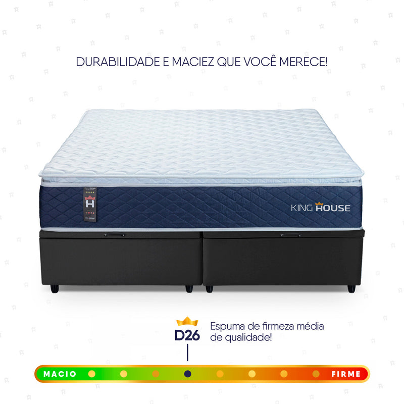 Cama Box Baú Lagras c/ Molas Ensacadas 193x203 Azul e Preto Espuma D26 Suporta 110 kg