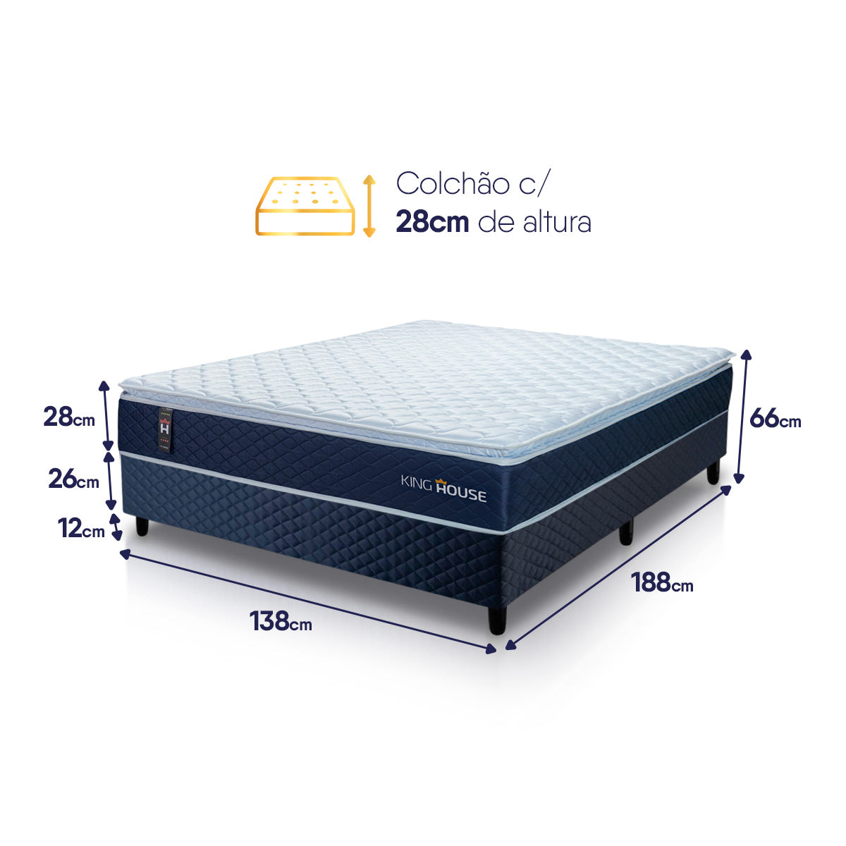 Cama Box Casal 138x188 Lagras Molas Ensacadas Espuma D26 Suporta 110 kg