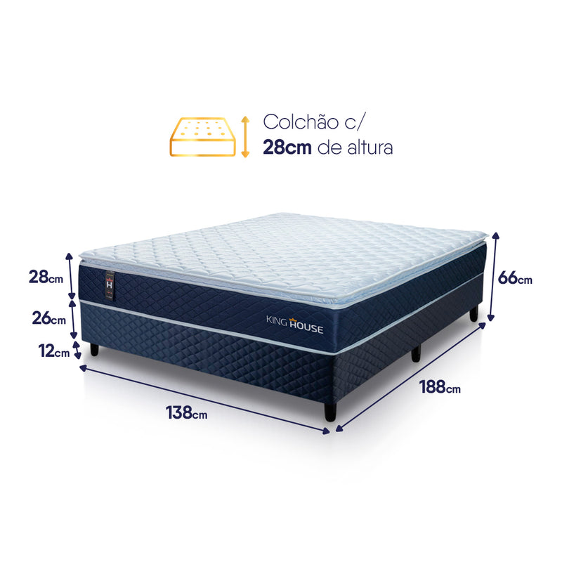 Cama Box Casal 138x188 Lagras Molas Ensacadas Espuma D26 Suporta 110 kg