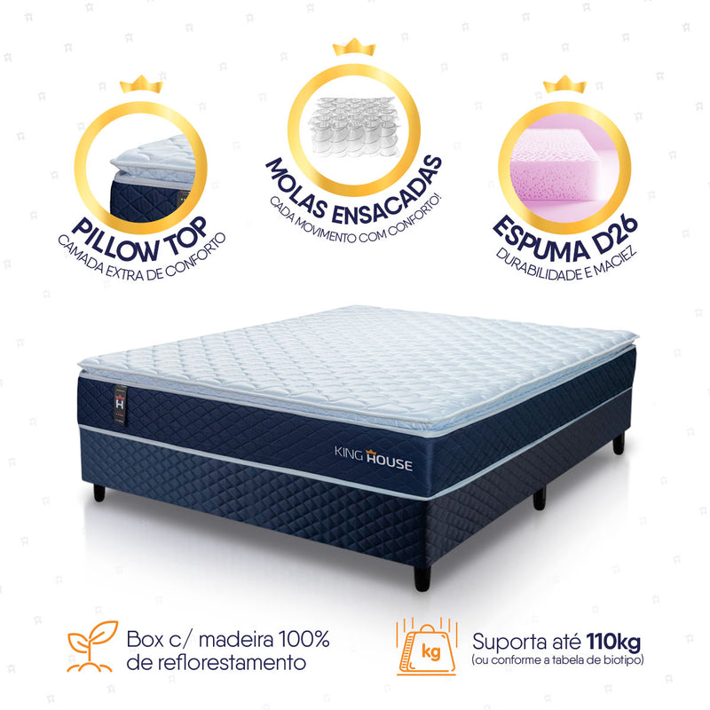 Cama Box Casal 138x188 Lagras Molas Ensacadas Espuma D26 Suporta 110 kg