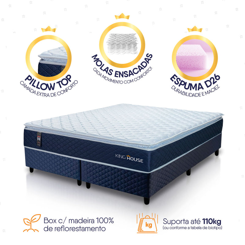 Cama Box Size Lagras Molas Ensacadas Queen Branco Espuma D26 Suporta 110 Kg Por Pessoa