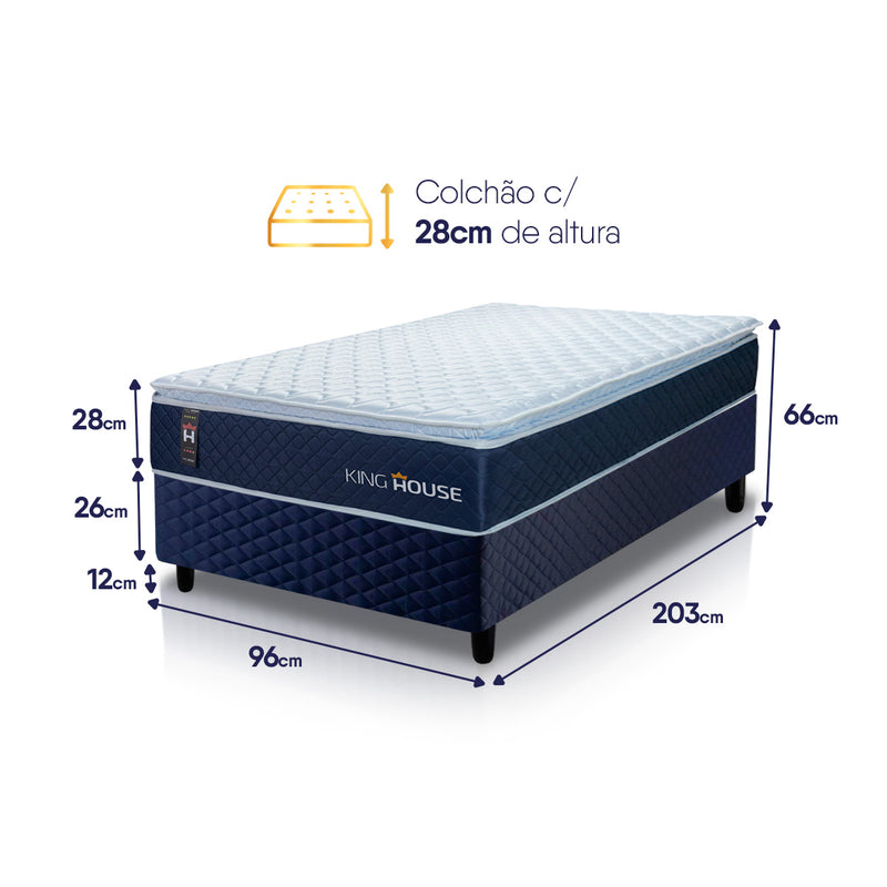 Cama Box Solteiro 88x188 Lagras Molas Ensacadas Branco Espuma D26 Suporta 110 Kg Por Pessoa