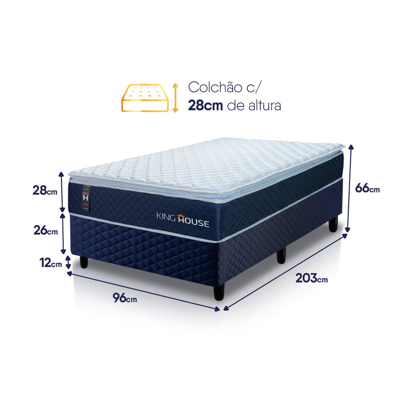Conjunto Cama Box Solteirão Lagras 96x203x66 Branco c/ Molas Ensacadas Espuma D26 Suporta 110 Kg Por Pessoa