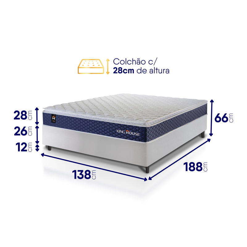 Cama Box Molas Ensacadas Lagras Casal 138x188 Branco Espuma D26 Suporta 120 Kg Por Pessoa
