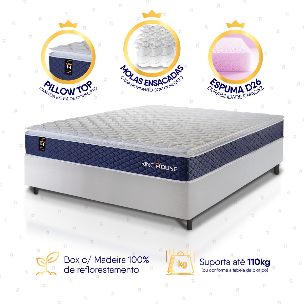Cama Box Molas Ensacadas Lagras Casal 138x188 Branco Espuma D26 Suporta 120 Kg Por Pessoa