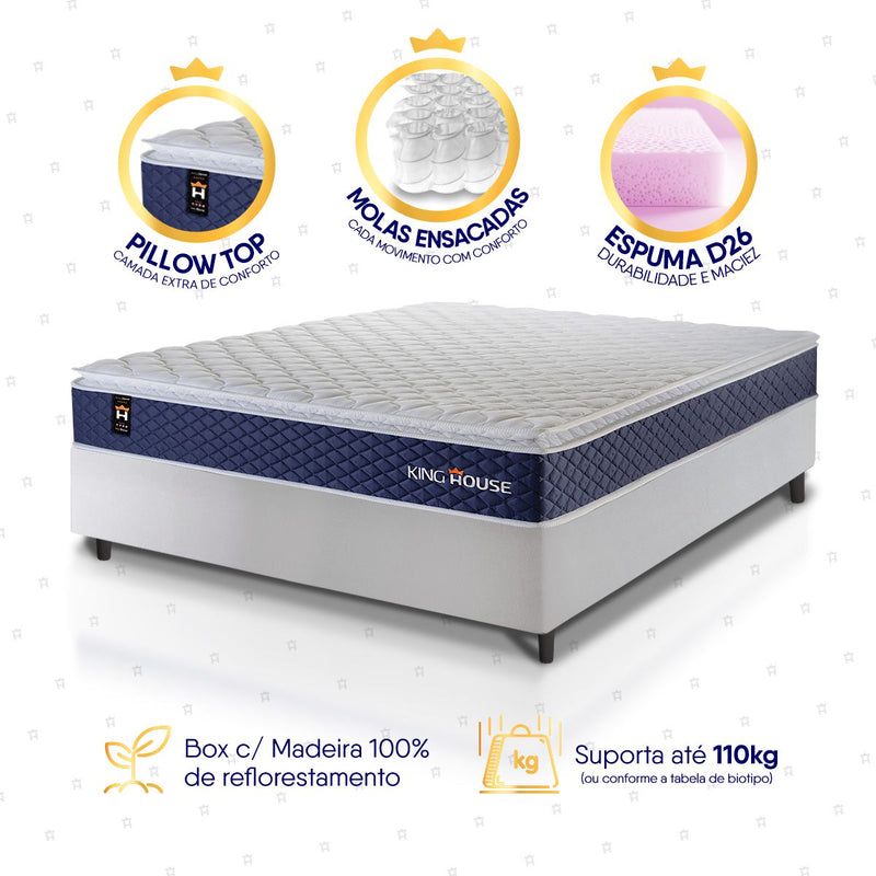 Cama Box Molas Ensacadas Lagras Casal 138x188 Branco Espuma D26 Suporta 120 Kg Por Pessoa